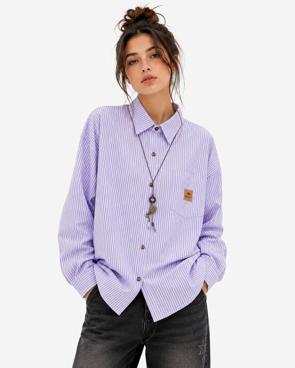 Vertical striped long-sleeved shirt
