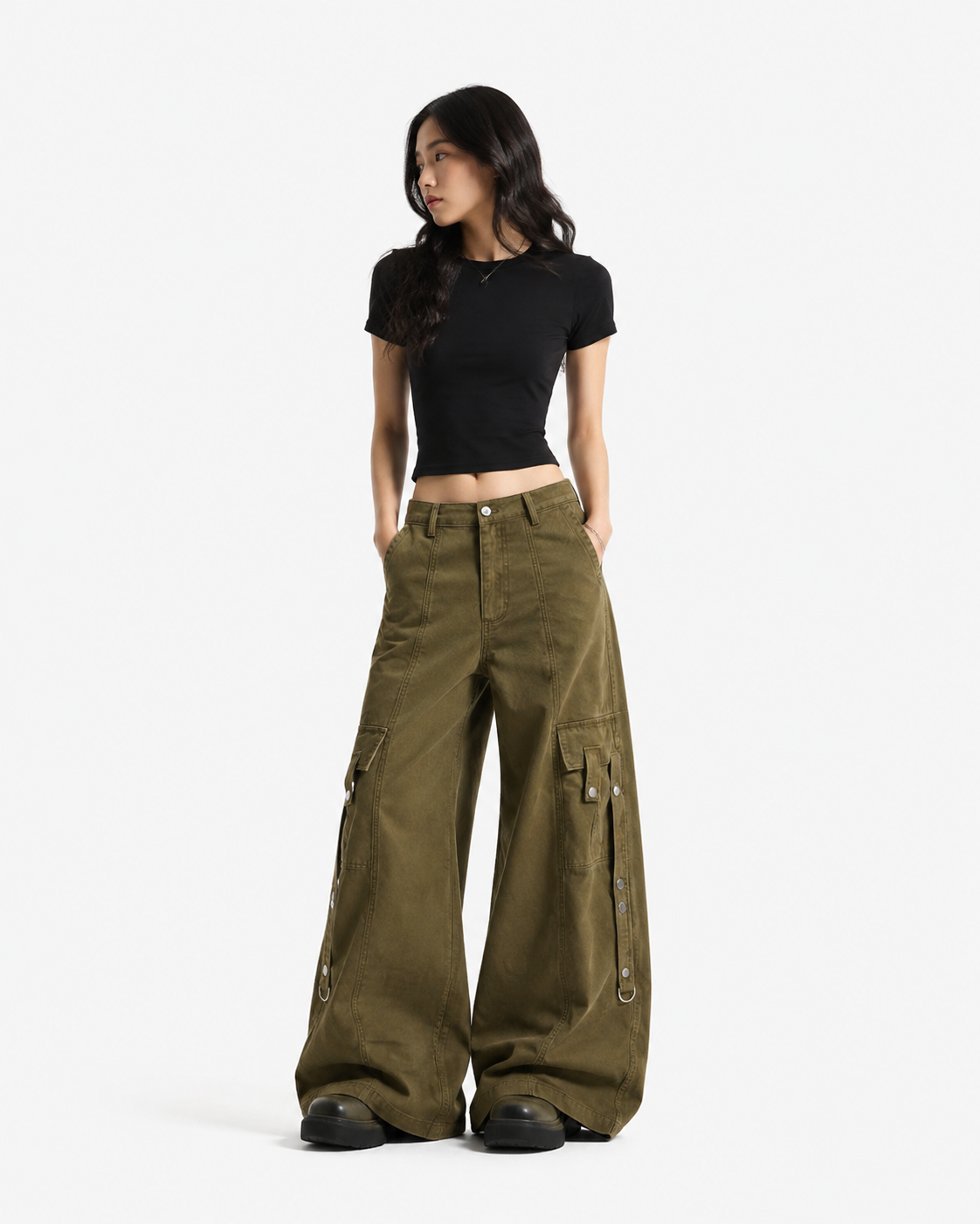 Retro multi-pocket casual pants