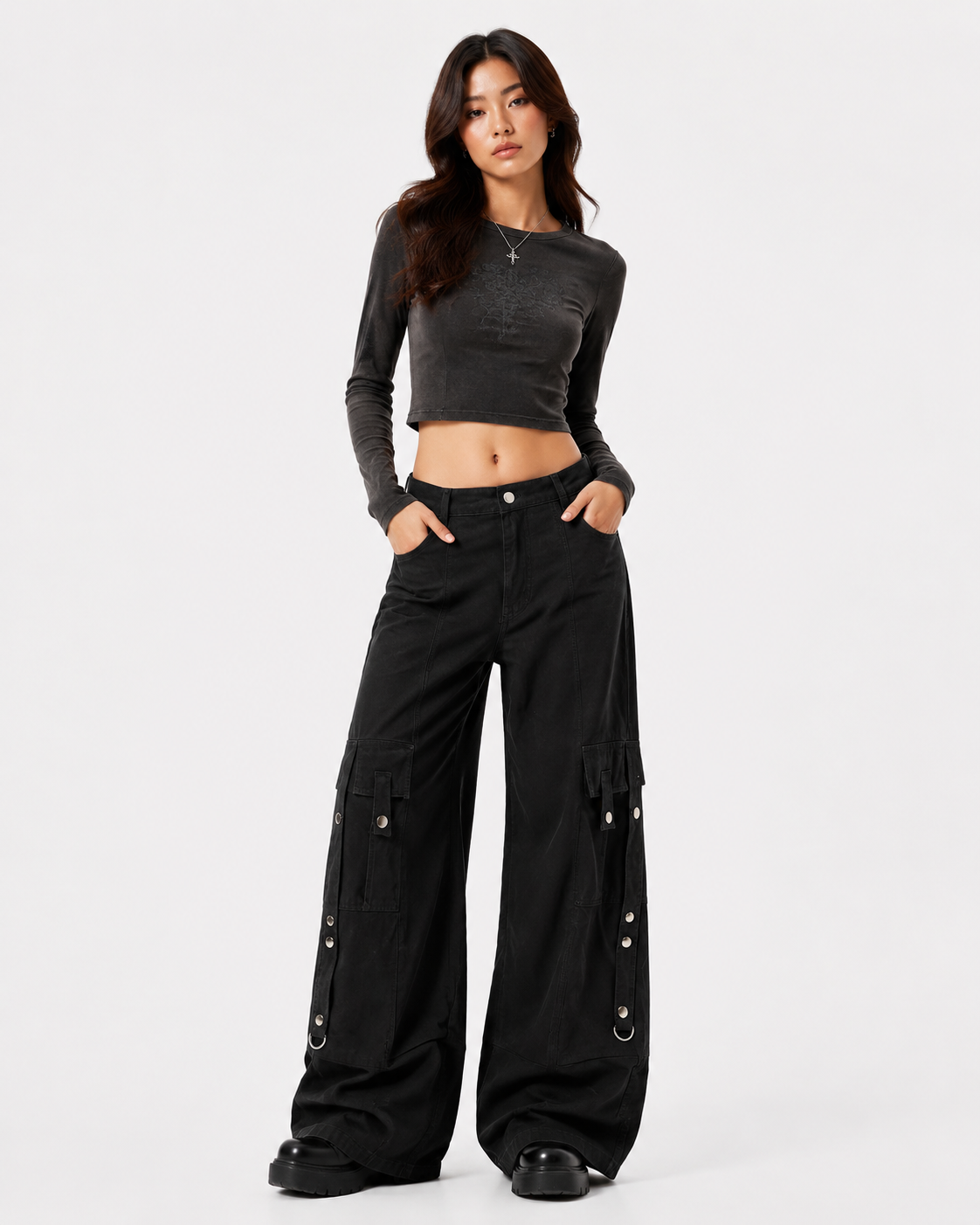 Retro multi-pocket casual pants