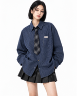 버티컬 스트라이프 긴소매 셔츠