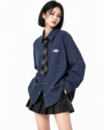 버티컬 스트라이프 긴소매 셔츠