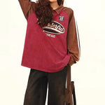 復古做舊撞色拼接長袖