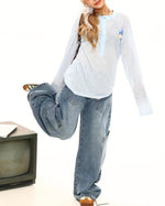 復古水洗牛仔長褲