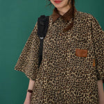 American retro leopard print short-sleeved shirt