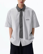 Retro patchwork short-sleeved shirt