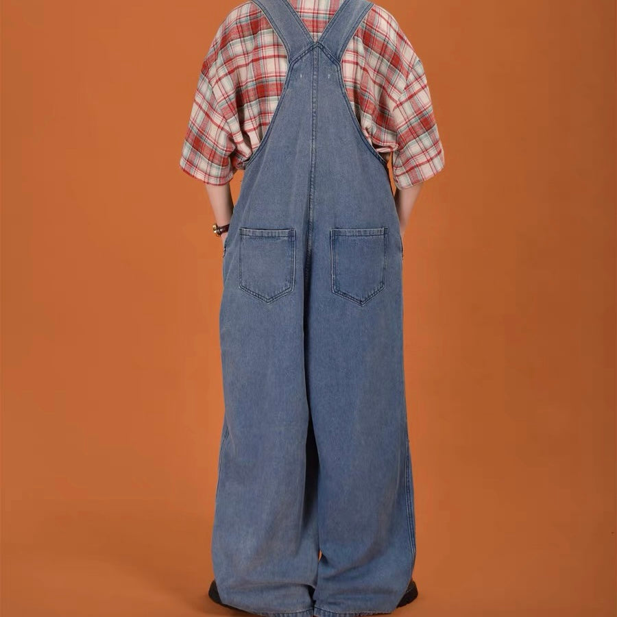 Retro cartoon fun denim overalls