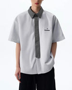 Retro patchwork short-sleeved shirt