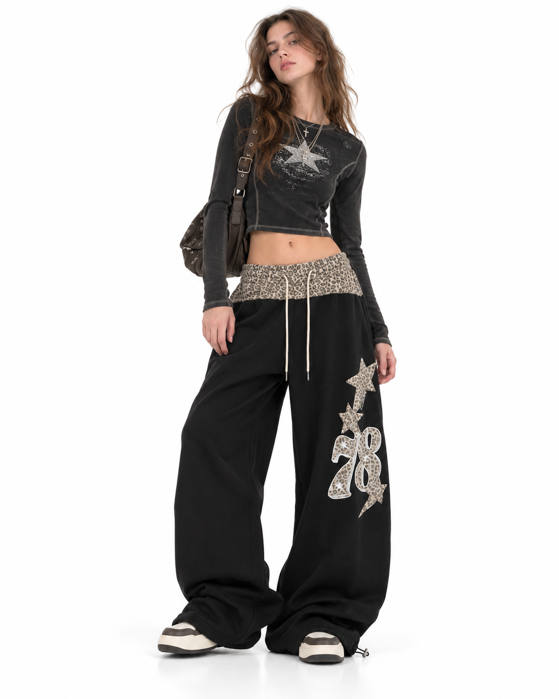 patchwork wide-leg scimitar pants