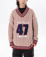 復古撞色套頭毛衣