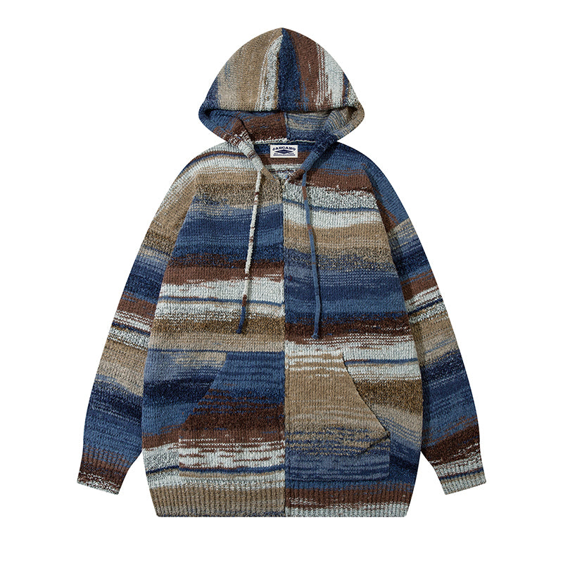 retro striped hooded cardigan 