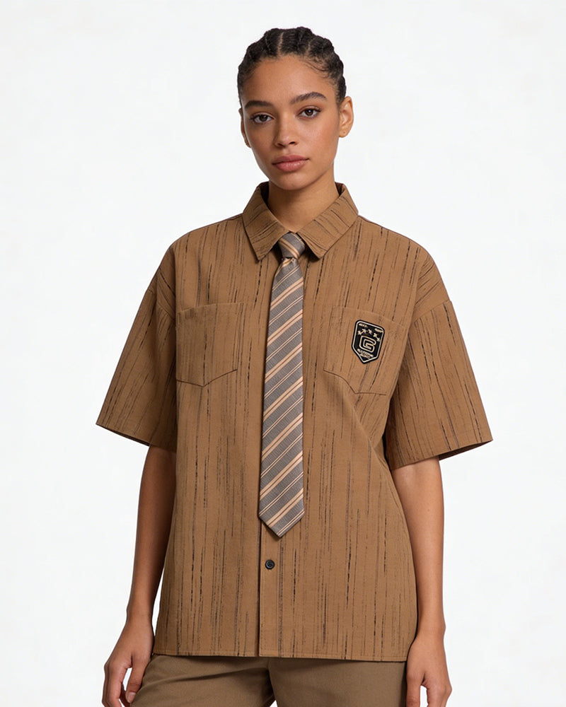 レトロストライプ半袖シャツ