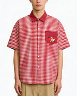 復古格紋短袖襯衫