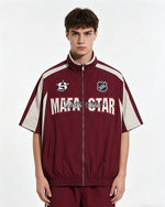 American retro patchwork sports short-sleeved jacket