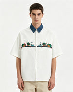 Contrast color stitching cute short sleeve shirt