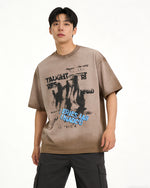 물감 튀김 무늬가 있는 빈티지 스타일의 반팔 셔츠