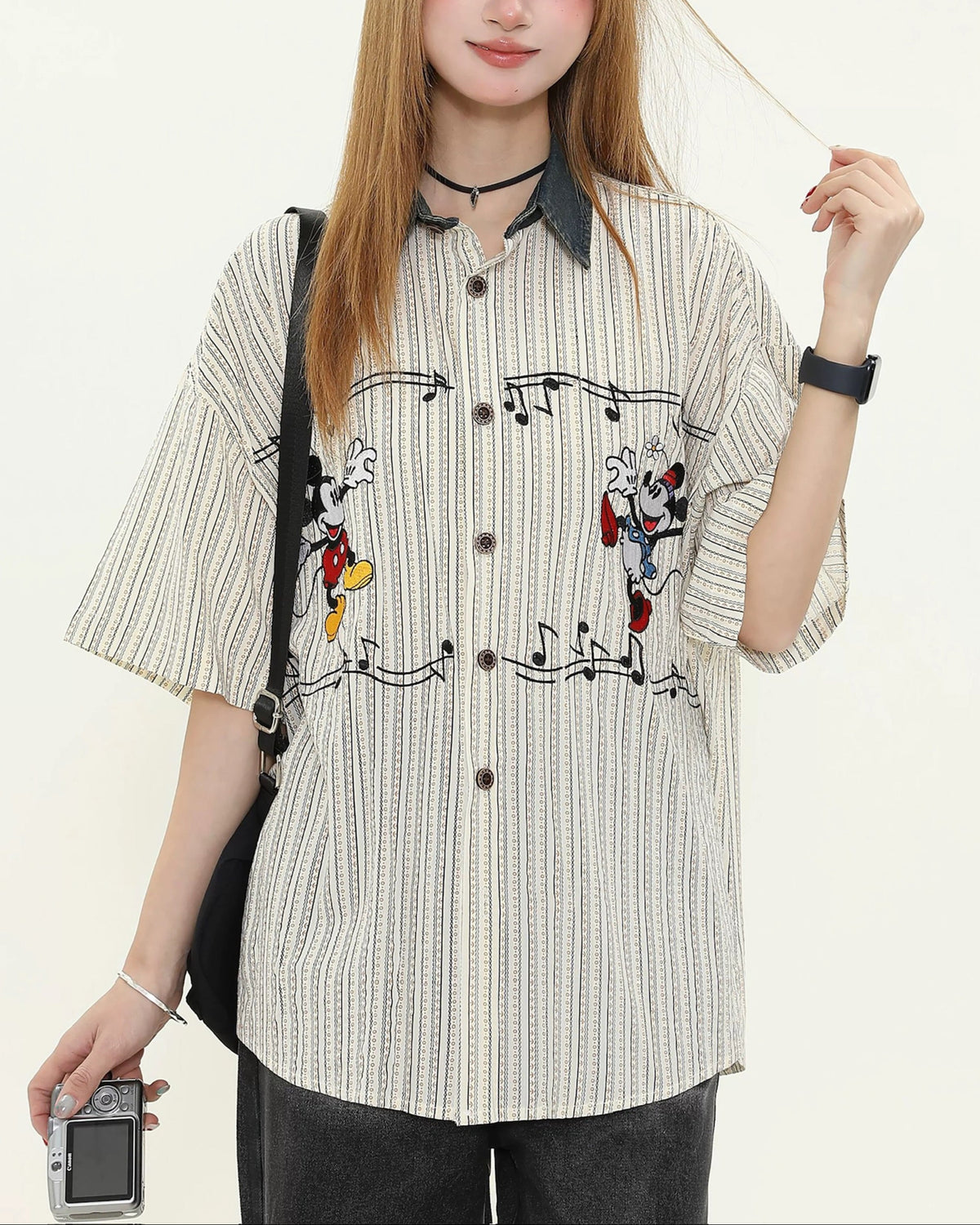 Fun Embroidered Striped Short Sleeve Shirt