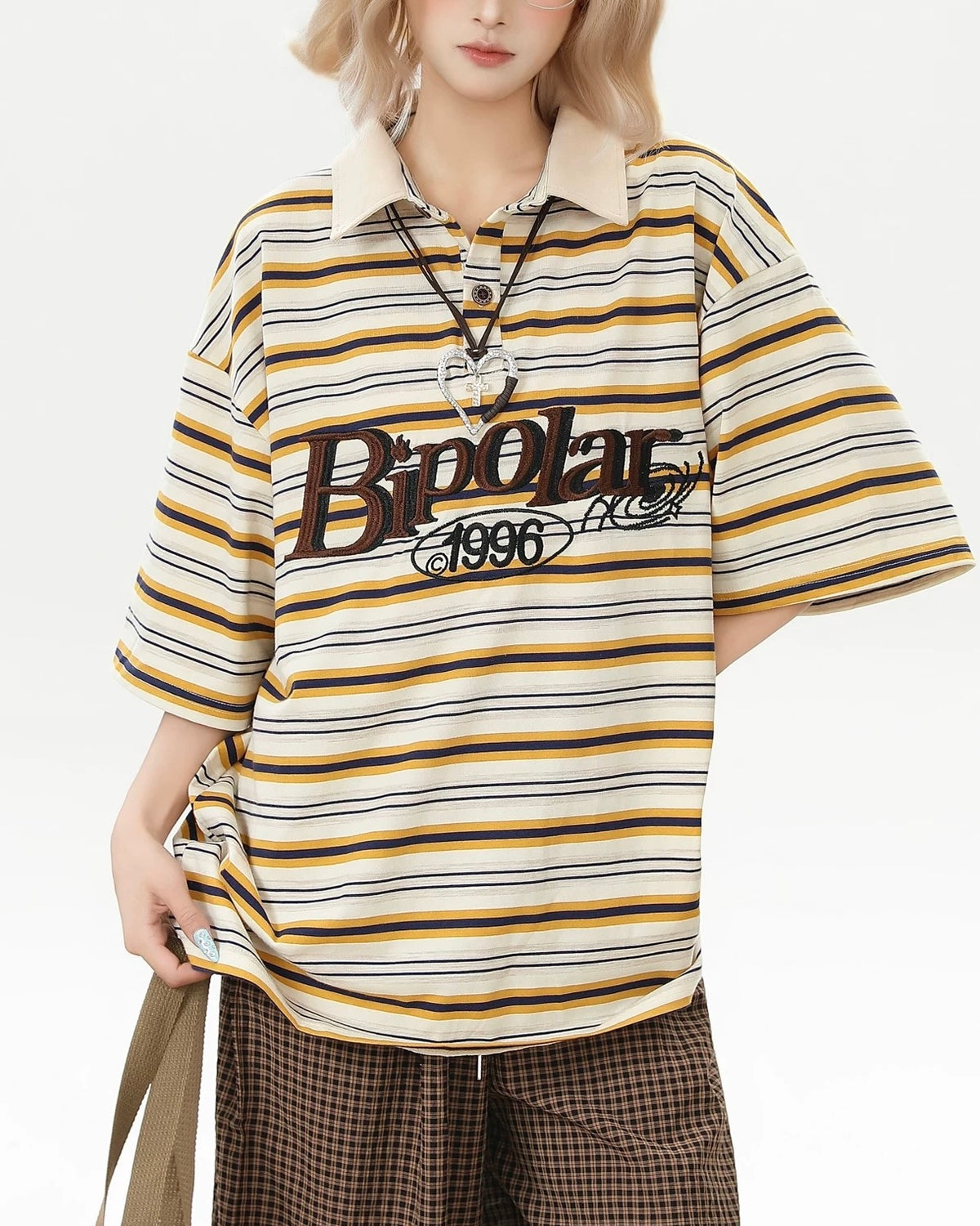 Lettering embroidered polo short sleeves