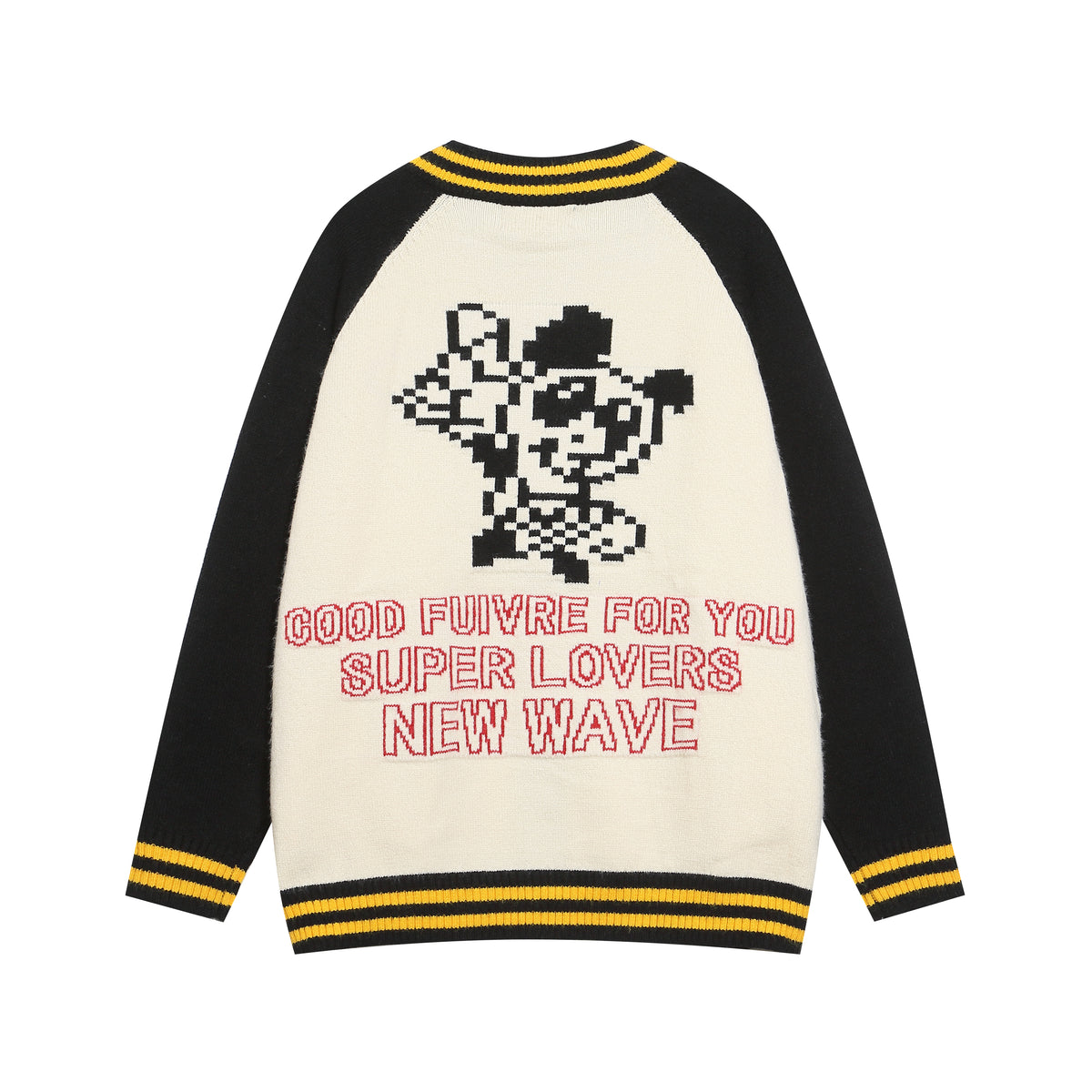 Retro Color Block Cartoon Sweater Cardigan 