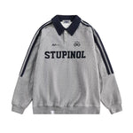 American letter striped loose polo sweatshirt