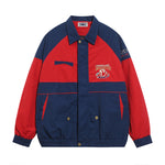Retro contrasting color patchwork baseball jacket