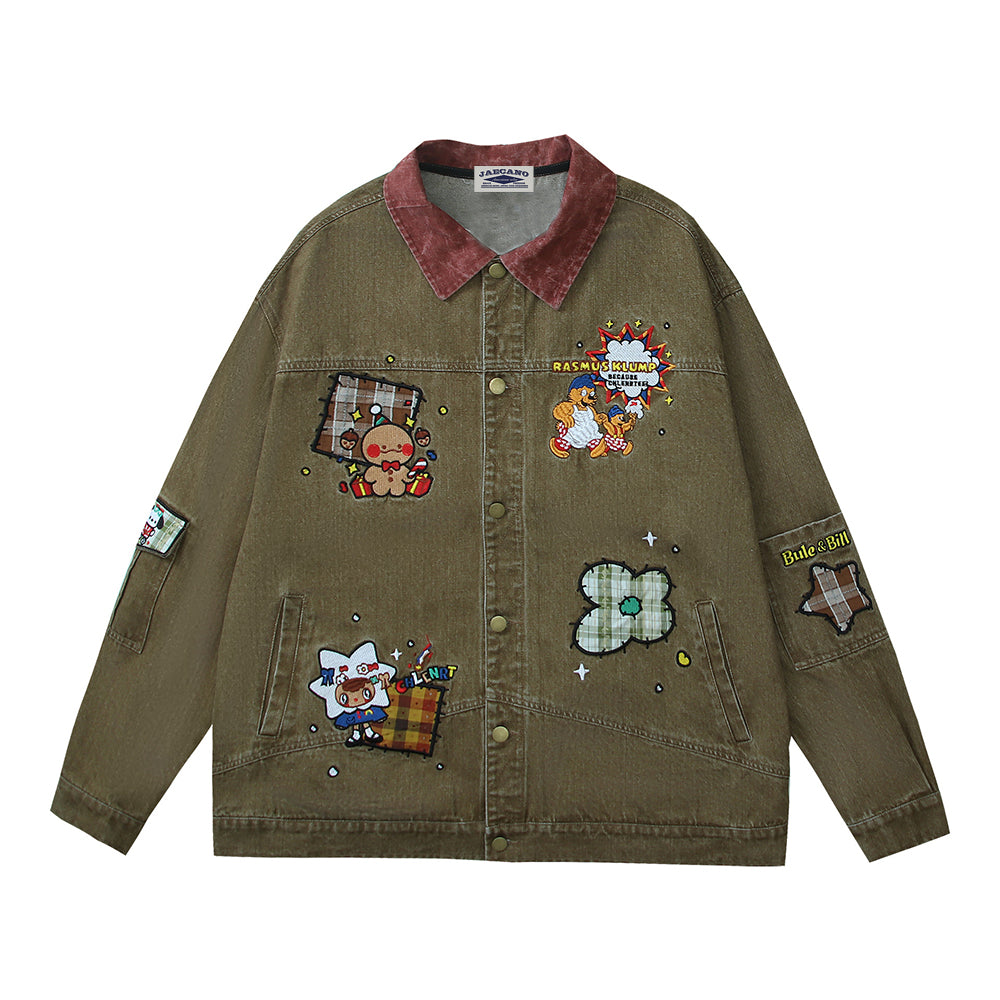 Retro cartoon washed versatile jacket