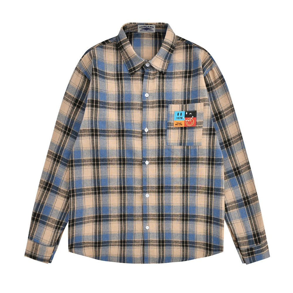 Retro simple plaid long-sleeved shirt