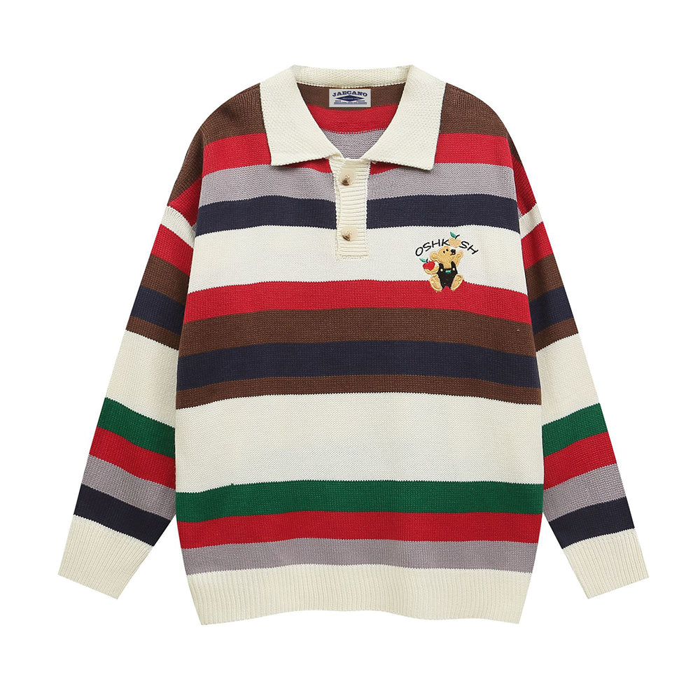 retro striped polo neck sweater