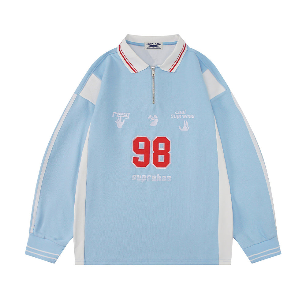 Retro polo contrast color long sleeves