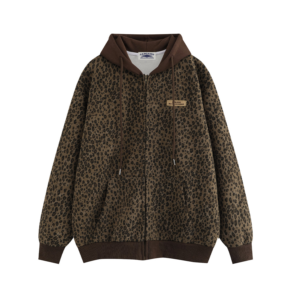 Retro Leopard Hooded Zip Jacket