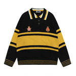 Patchwork contrast color polo sweater