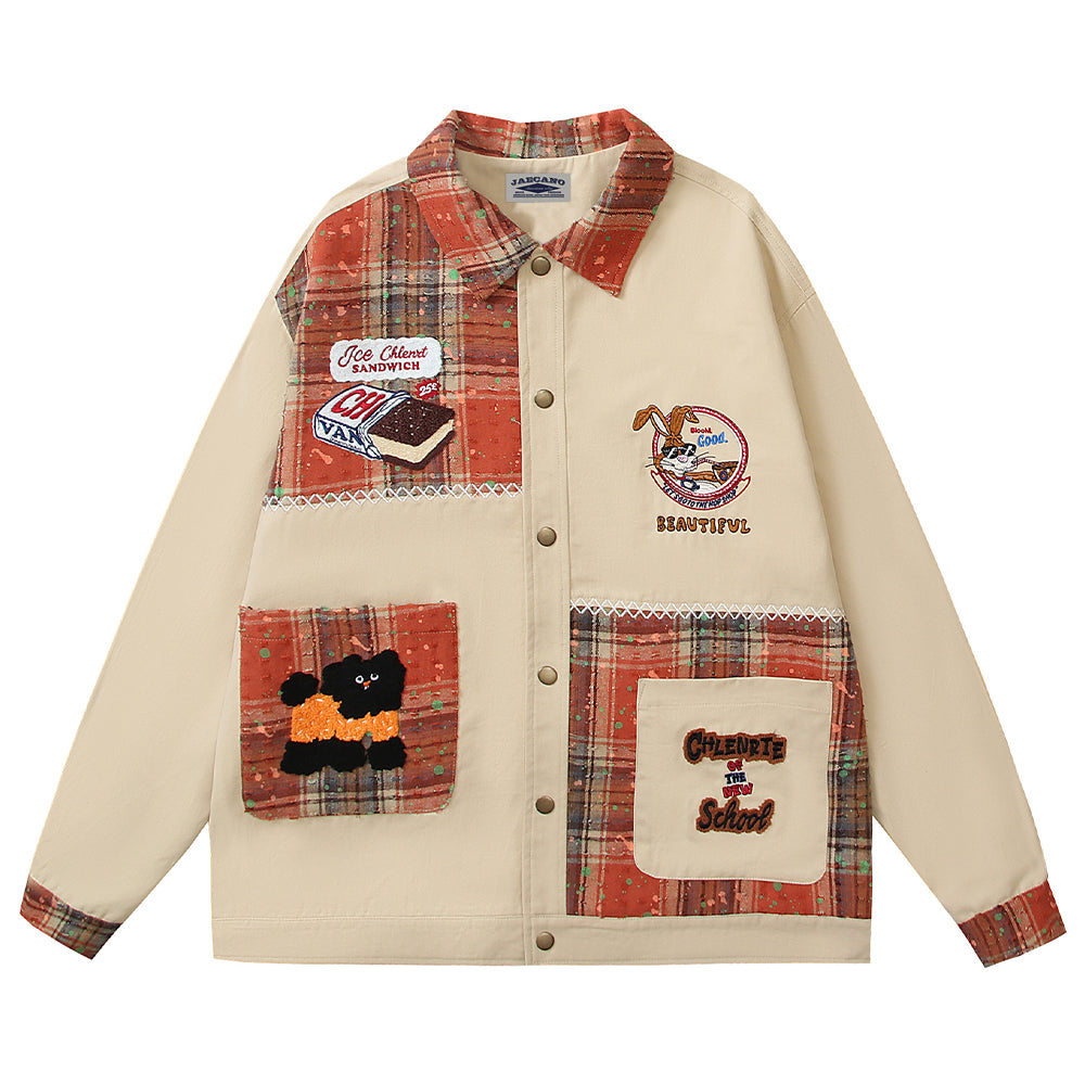 Contrast color stitching fun cartoon jacket