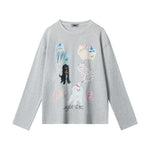 Retro casual cat crew neck top