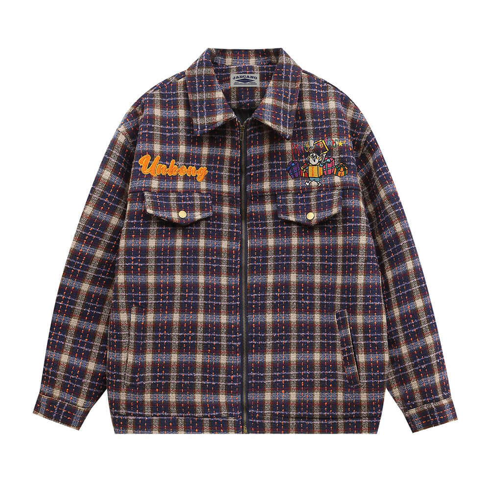 Retro fun cartoon plaid jacket