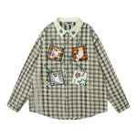 卡通刺綉格子長袖襯衫