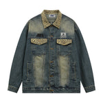 Retro patchwork lapel denim jacket