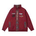 patchwork letter embroidered stand collar jacket
