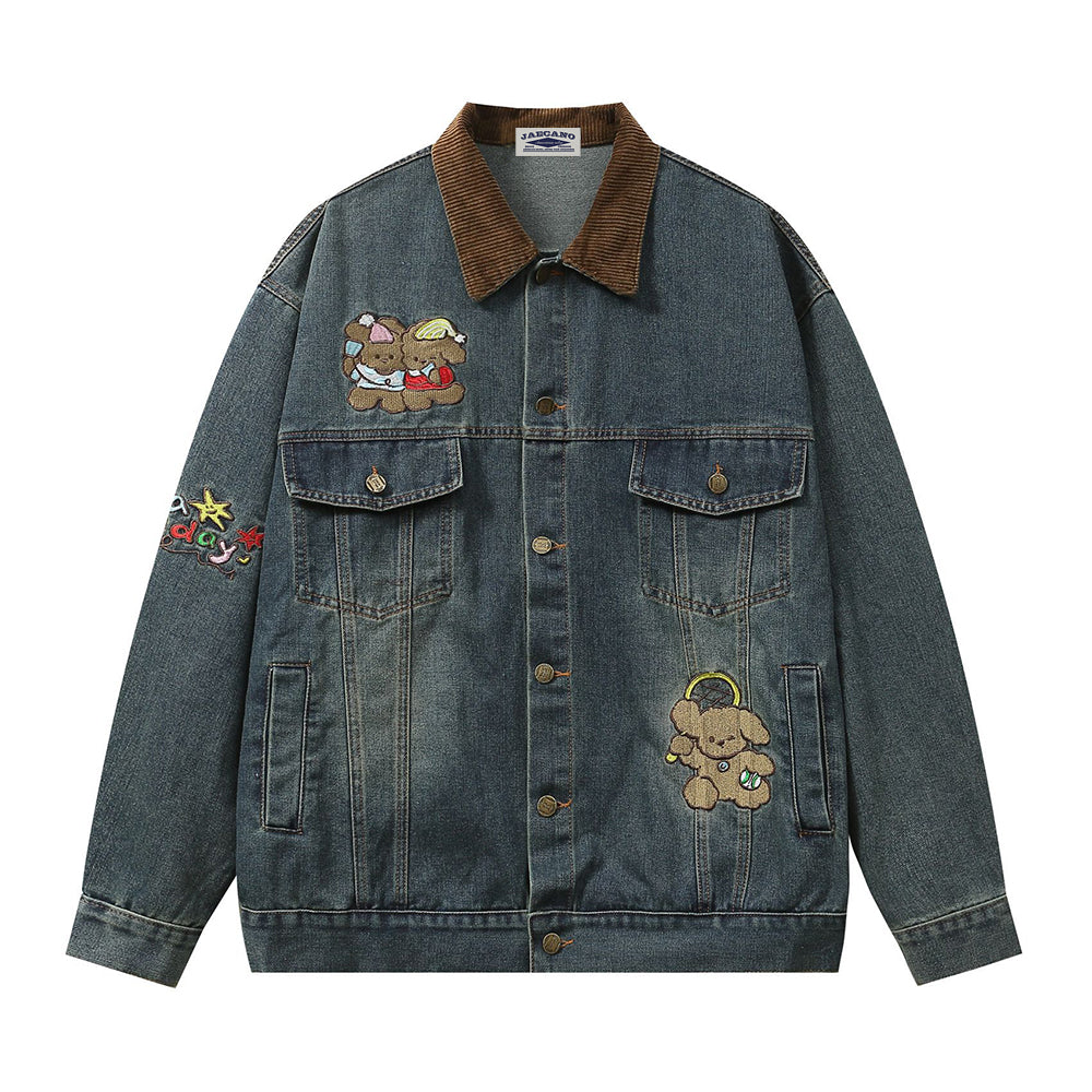 retro cartoon embroidered denim jacket