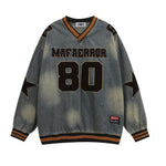 Retro distressed washed denim long sleeves