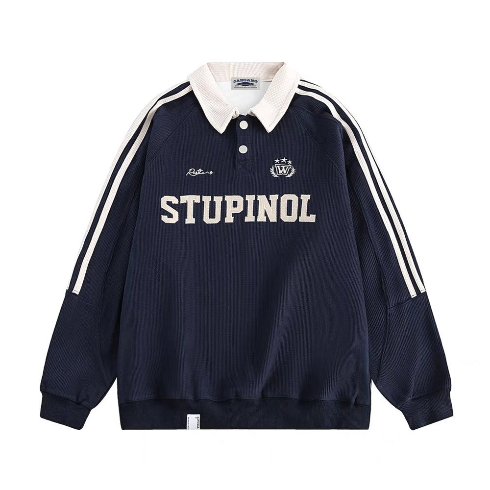 American letter striped loose polo sweatshirt