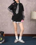 Retro patchwork fake two-piece knitted sweater