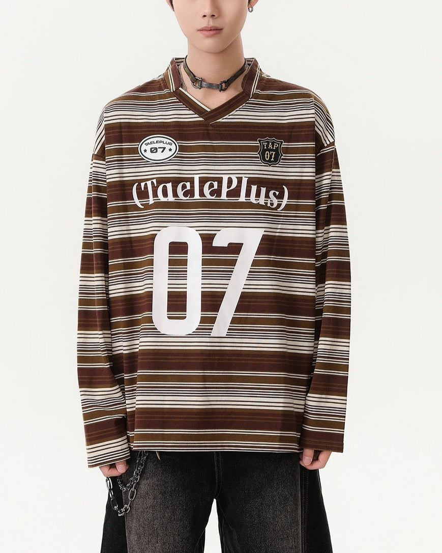 Retro print striped long sleeves