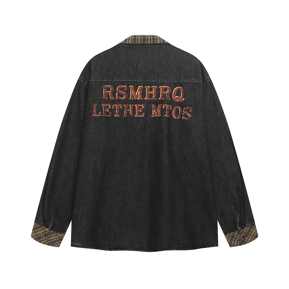 復古撞色長袖襯衫