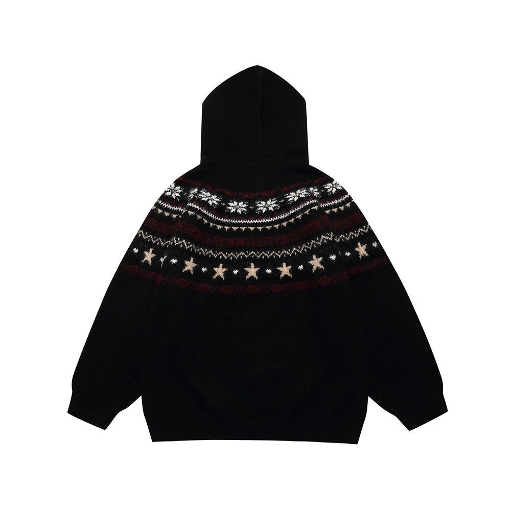 Star jacquard hooded cardigan