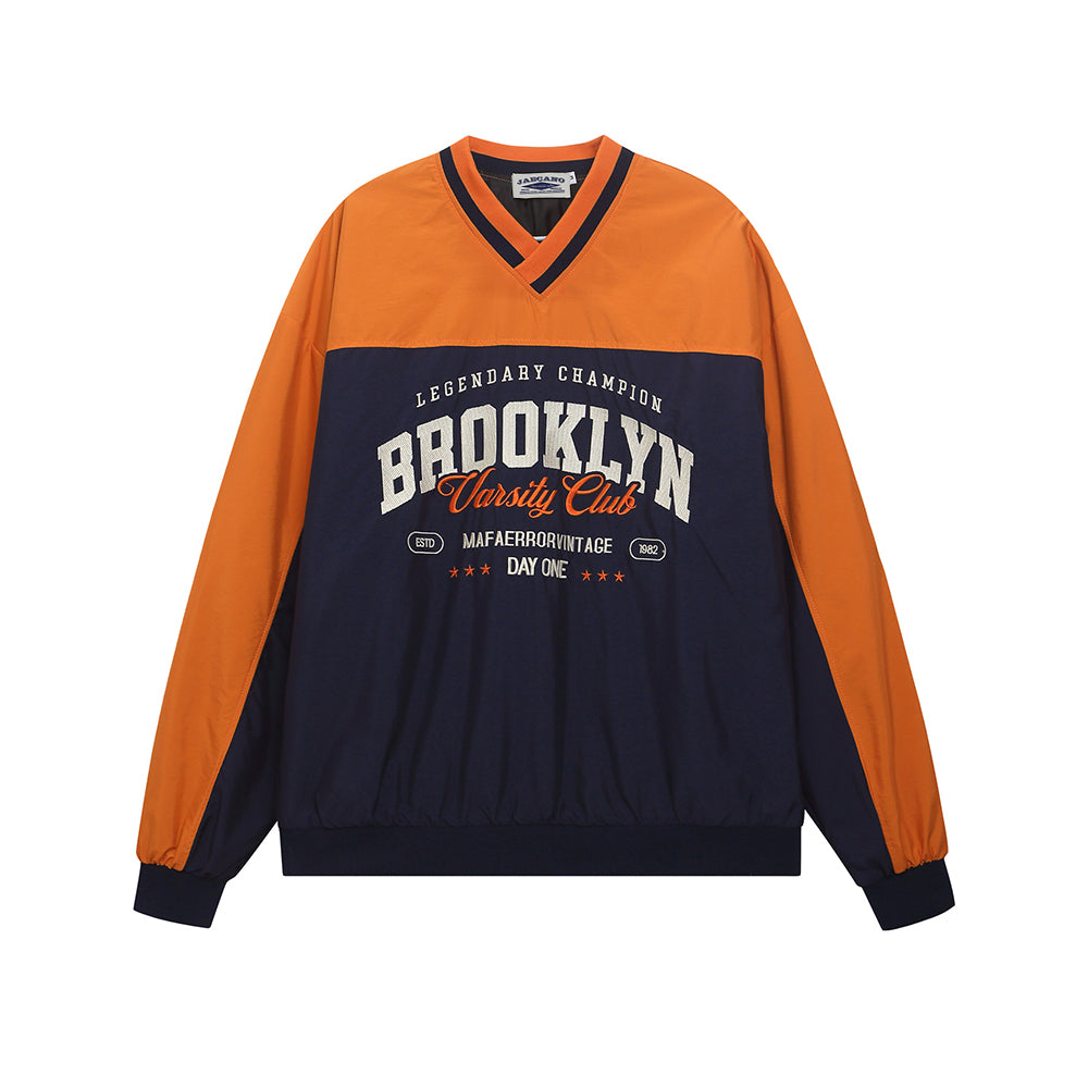 Retro contrast color stitching sweatshirt