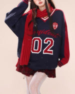 復古撞色長袖針織衫