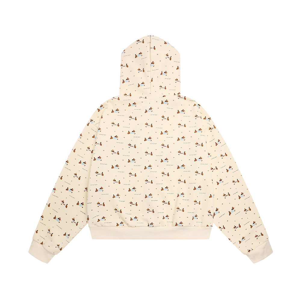 Lettering embroidered hooded sweatshirt jacket