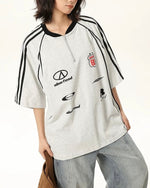 Lettering print half-zip short sleeves