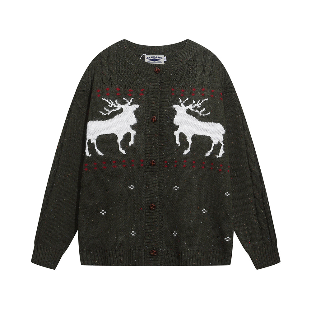 復古麋鹿提花開衫