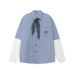 Patchwork scarf fake two-piece long-sleeved shirt