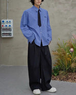 Embroidered plaid long-sleeved shirt